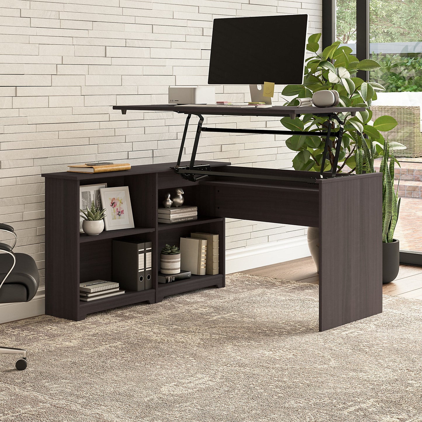 Elevate Your Workspace with the Cabot 52W Adjustable Sit to Stand Corner Desk in Elegant Heather Gray