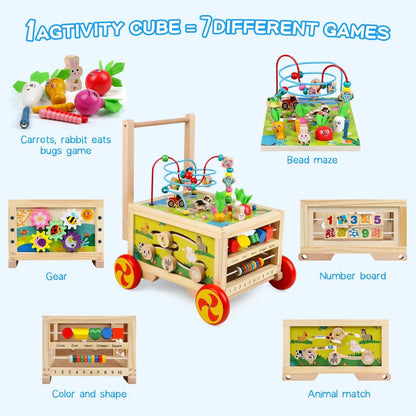 Discover the 7-in-1 Wooden Activity Cube: A Montessori-Inspired Educational Toy for Toddlers