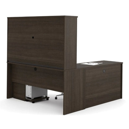 Elegant 66" L-Shaped Wood Computer Desk with Hutch in Rich Chocolate Finish