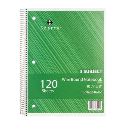 Sparco Premium Wirebound 3-Subject Notebook with Kraft Dividers - Assorted Colors