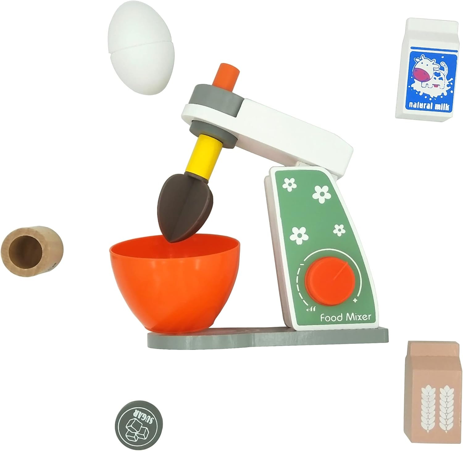 Engaging Wooden Pastry Mixer and Blender Play Kitchen Accessories Set - 8-Piece Culinary Adventure for Toddlers and Young Children Ages 3+