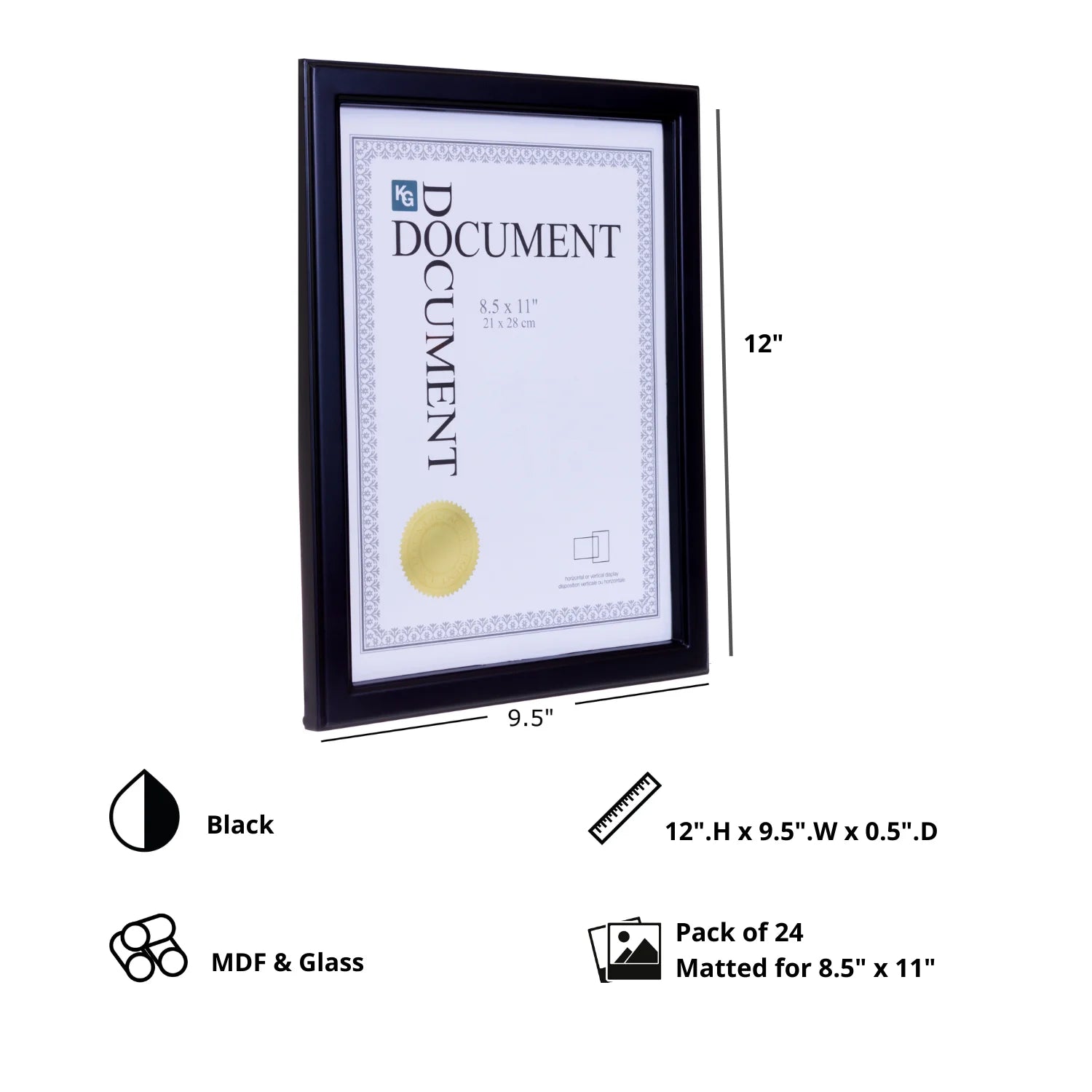 Elegant 8.5x11 Caspian Black Document Frame Set - 24 Frames for Timeless Display