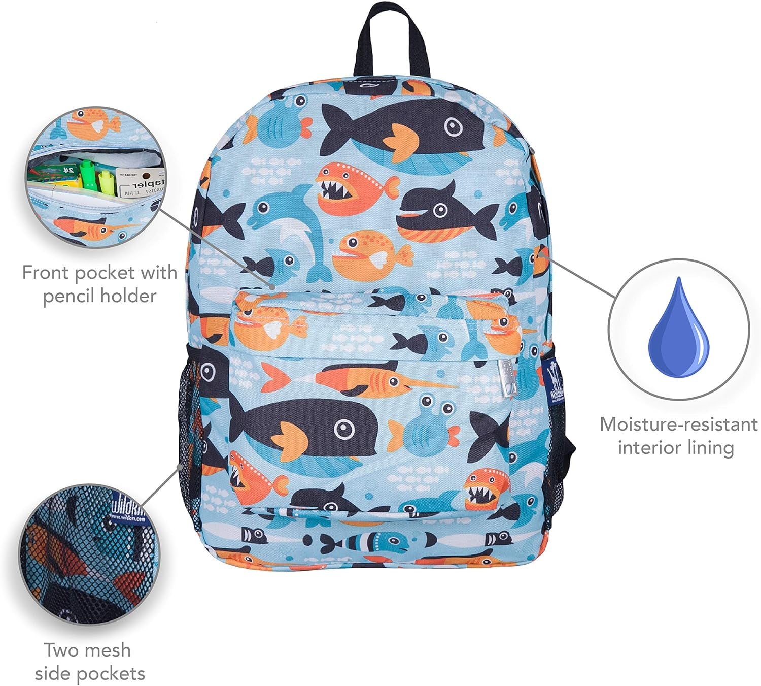 16-Inch Kids Backpack for Boys & Girls, Perfect for Elementary School Backpack, Features Padded Back & Adjustable Strap, Ideal Size for School & Travel Backpacks (Big Fish)