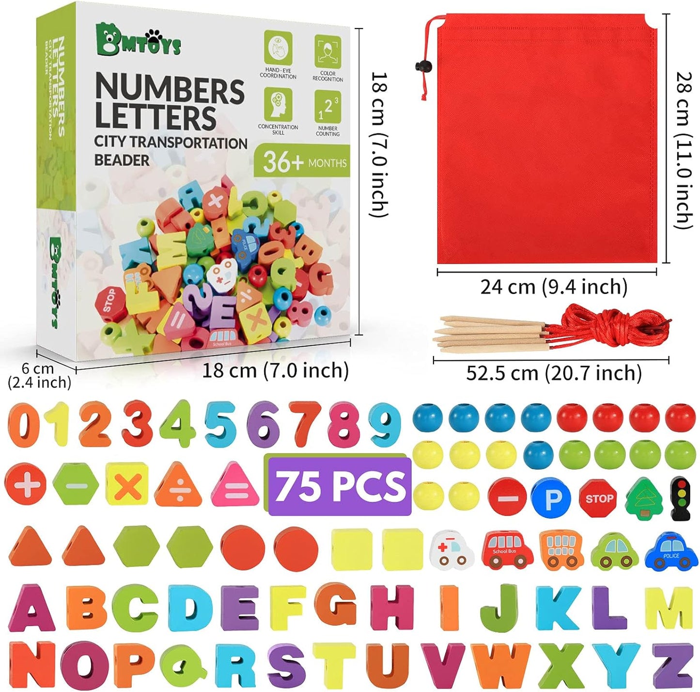 Engaging Wooden Lacing Toy Set: Alphabet and Number Threading Beads for Montessori Learning - Perfect Educational Gift for Boys and Girls Ages 3 to 6