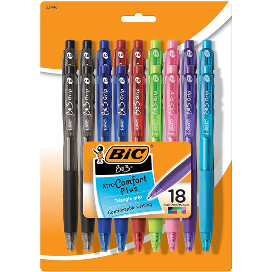 Premium BIC® BU3 Retractable Ballpoint Pen Set - 18 Assorted Colors with 1.0 mm Medium Point