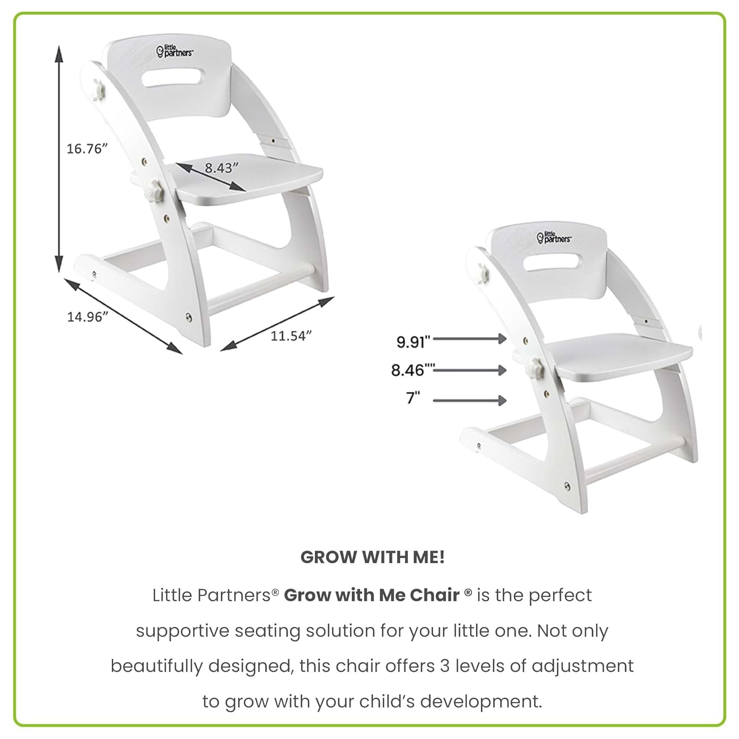 Elevate Your Child's Seating Experience with Adjustable Height Grow with Me Chairs – Stylish Wooden High Chairs for Toddlers and Children (Set of 2, Supports Up to 50 lbs) in Soft White Finish