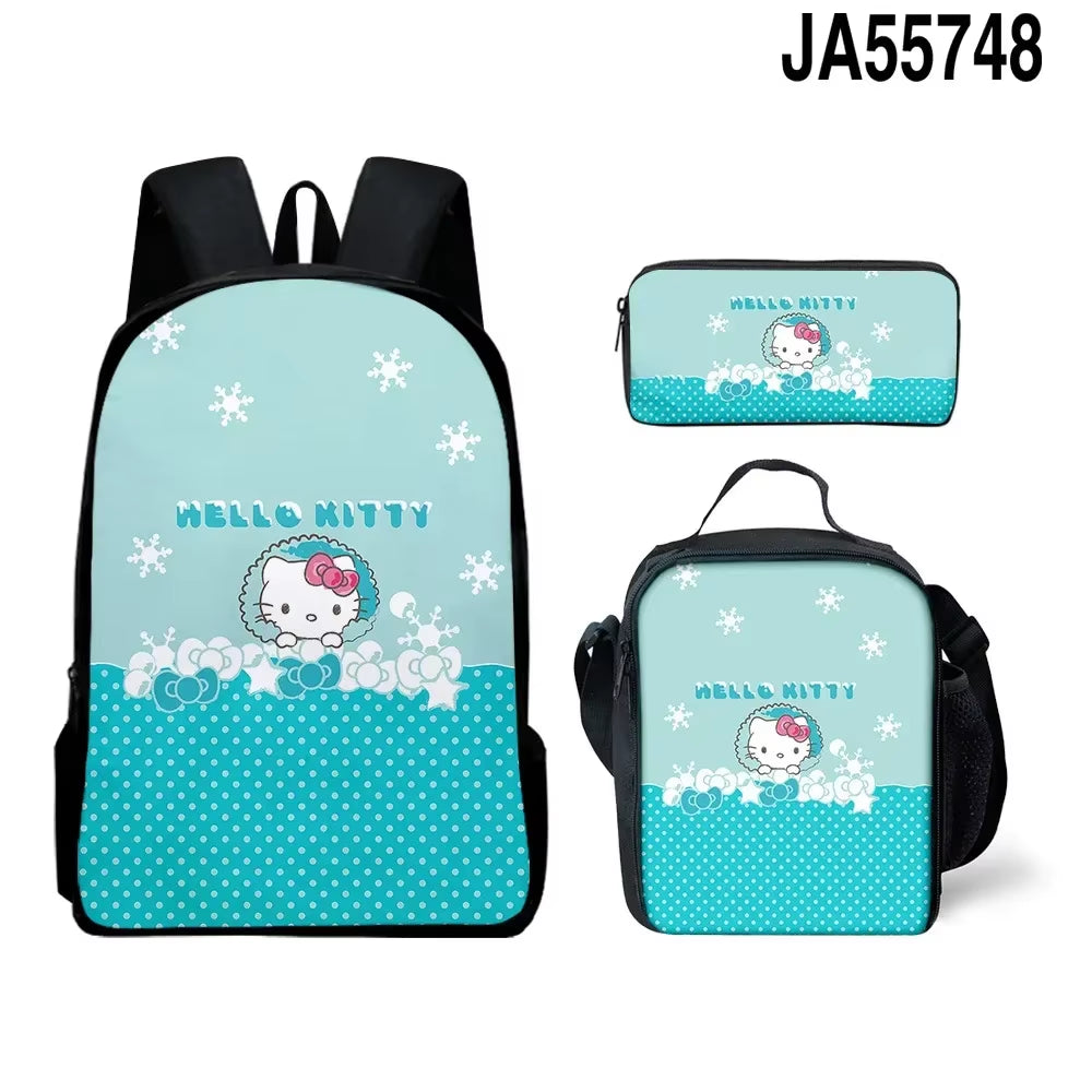 Charming 3D Hello Kitty Backpack Set - Cute Lunch Bag & Pencil Case for Stylish Students!