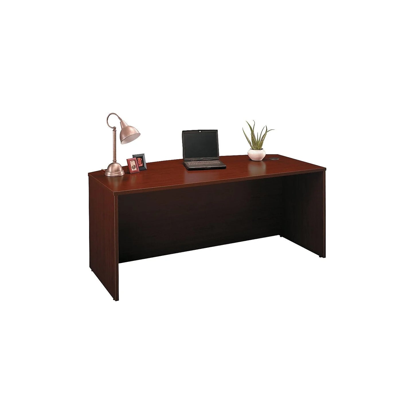 Elegant Series C 72" Bow Front Desk Shell in Rich Mahogany - Durable Engineered Wood Construction