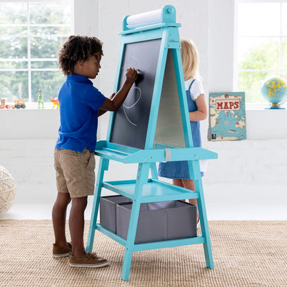 Learn 'N Play Dual-Sided Art Easel - Versatile Painting, Magnetic Dry Erase & Chalkboard for Creative Kids in Turquoise