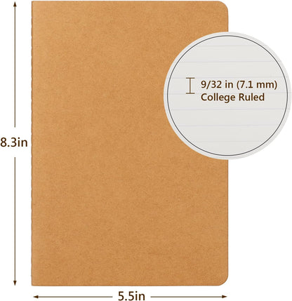 Premium Kraft Subject Notebook Journals - 24 Pack A5 Softcover Lined Notebooks for Students and Professionals - Ideal for Writing, Planning, and Note-Taking