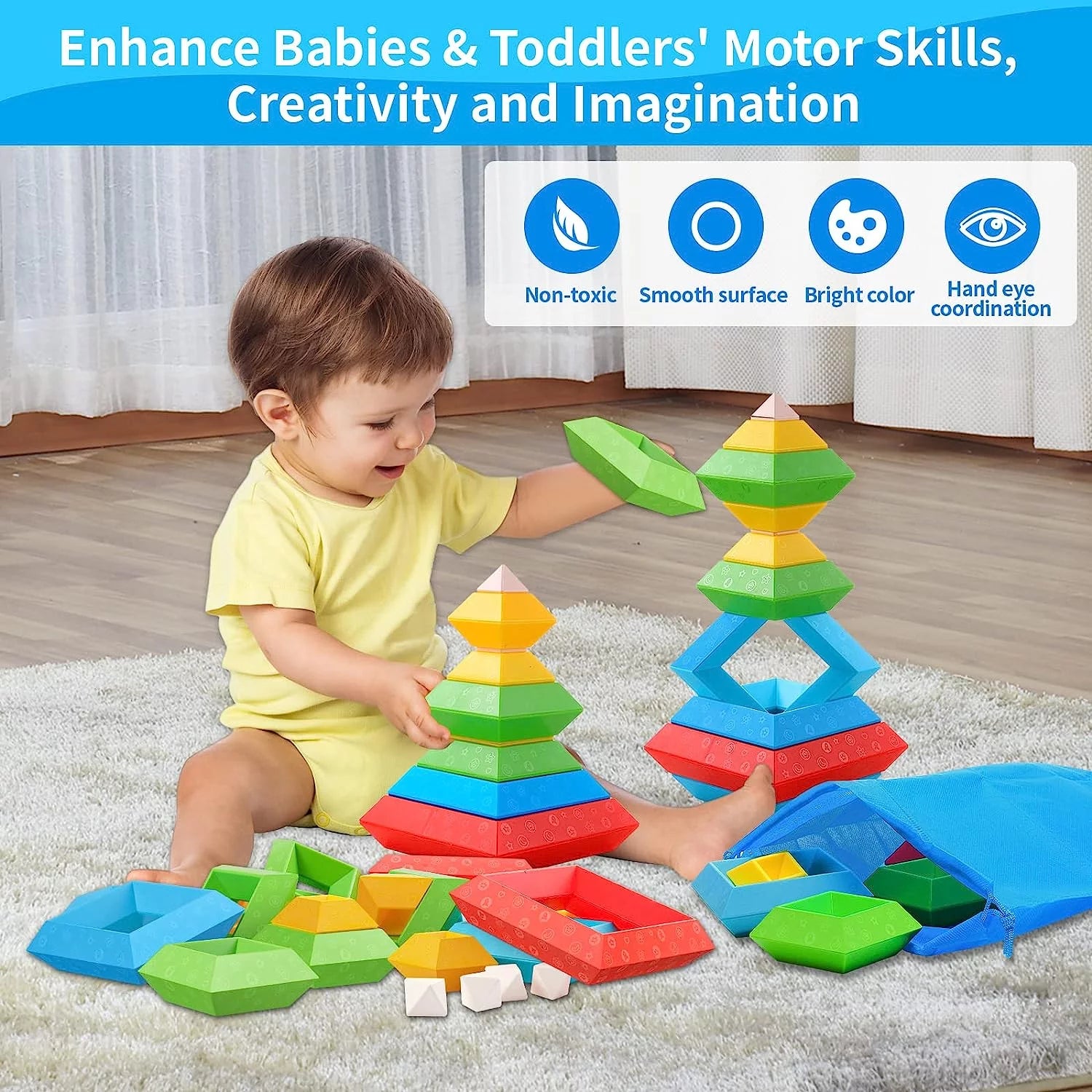 Engaging Montessori Toddler Stacking Blocks - 30-Piece Educational Toy Set for 1-3 Year Olds, Promoting Fine Motor Skills and Creative Play