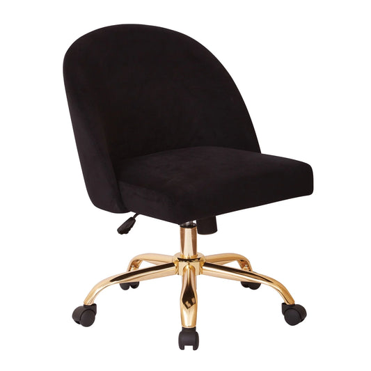 Elegant Mid Back Office Chair in Luxurious Black Velvet with Opulent Gold Finish Base