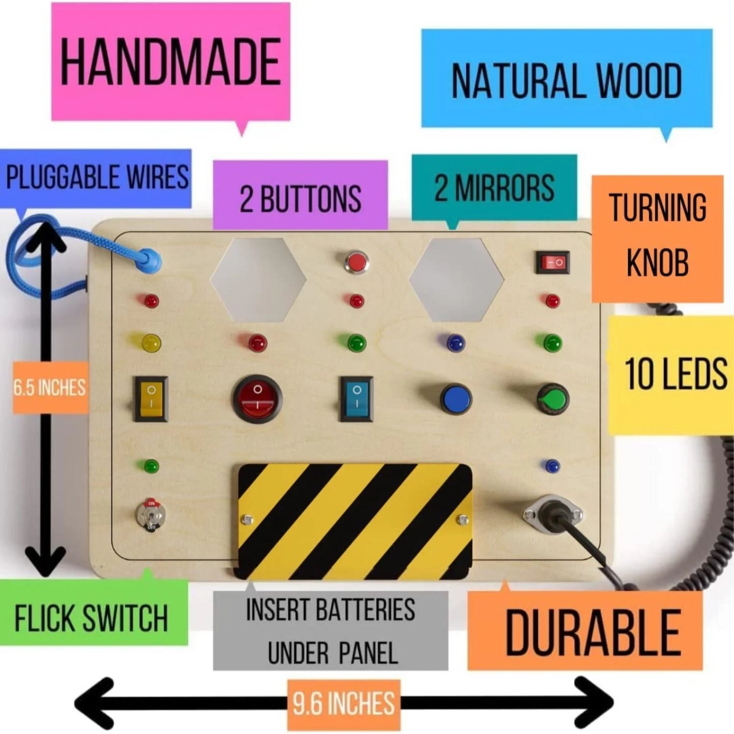 Large Montessori Wooden Busy Board with Interactive LED Buttons - A Premium Educational Sensory Toy for Toddlers