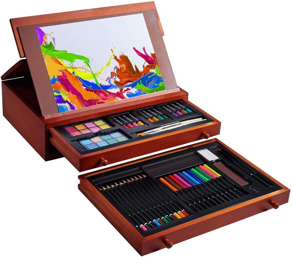 Deluxe Wooden Art Supplies Set with Foldable Easel - Perfect for Teens and Beginners