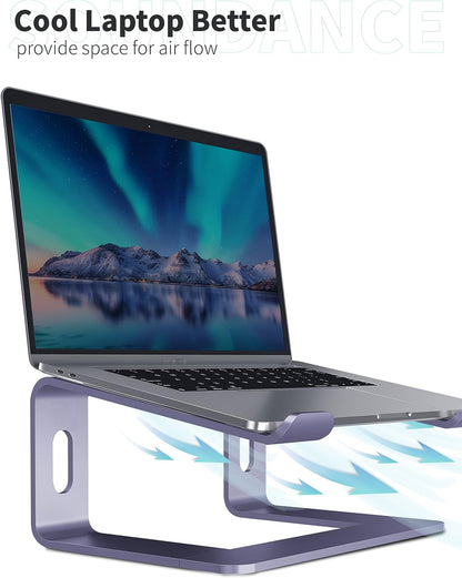 Premium Aluminum Laptop Stand - Ergonomic Riser for 10 to 15.6 Inch Notebooks - Stylish Purple Design