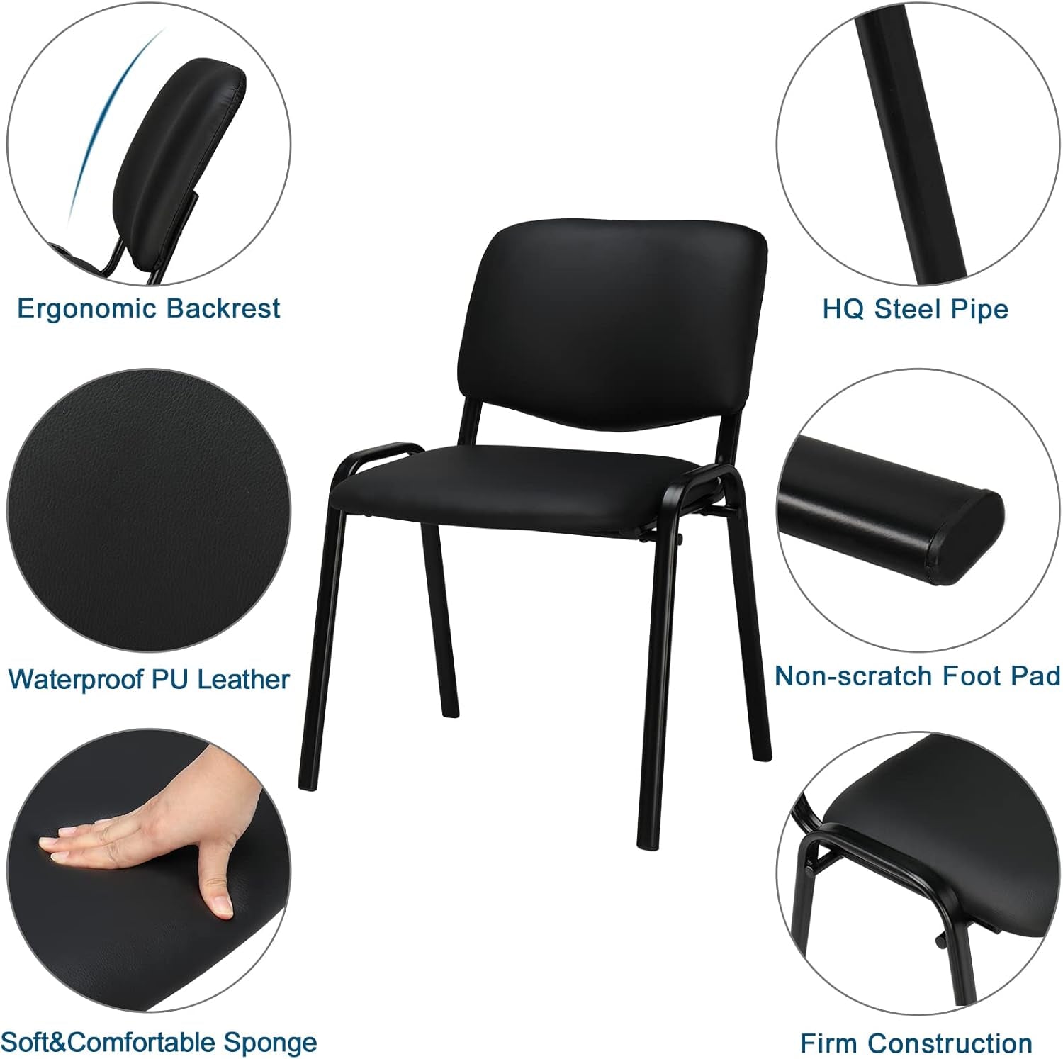 Premium PU Waiting Room Chairs - 5-Pack Stacking Solution for Office and Dining Spaces