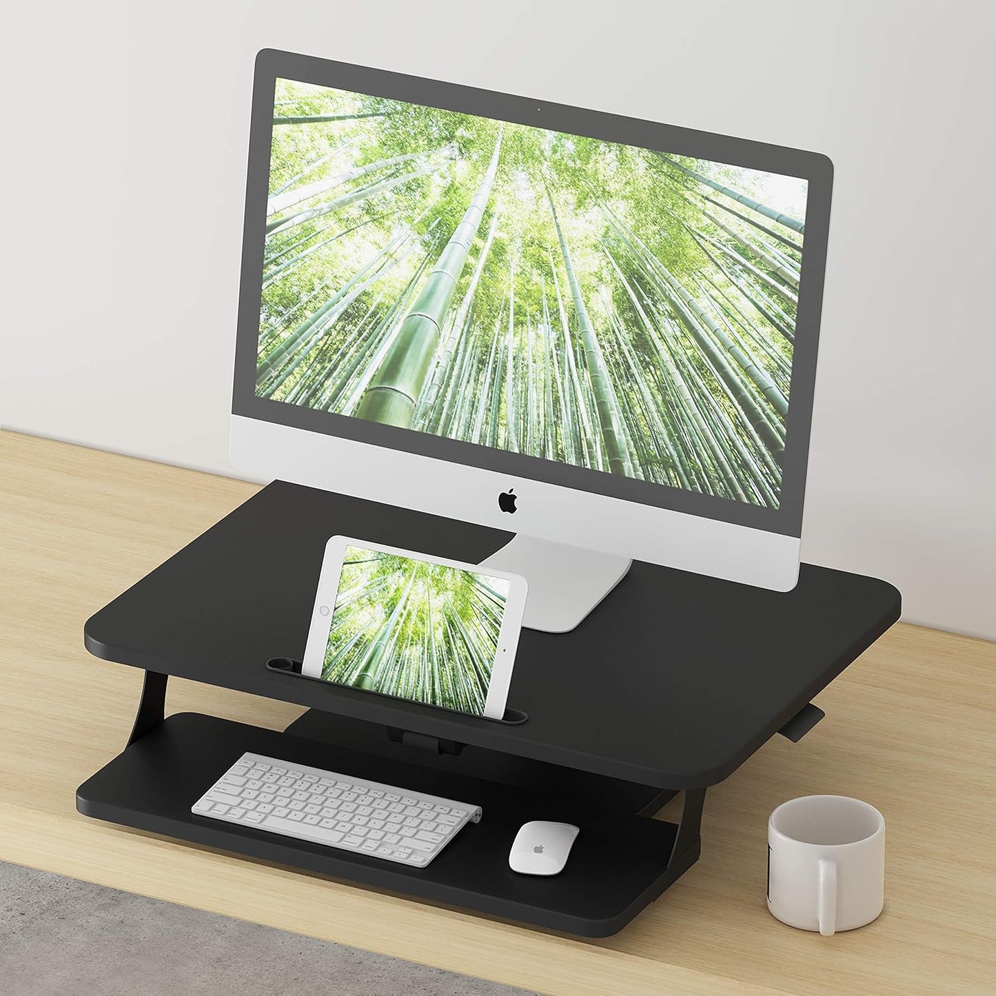 Ergonomic Gas Spring Stand Up Desk Converter - Adjustable Sit to Stand Workstation in Black