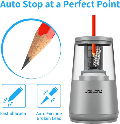 Premium Electric Pencil Sharpener with Heavy-Duty Helical Blade for Quick and Efficient Sharpening of No.2 and Colored Pencils - USB/Battery Operated in Sleek Gray Design