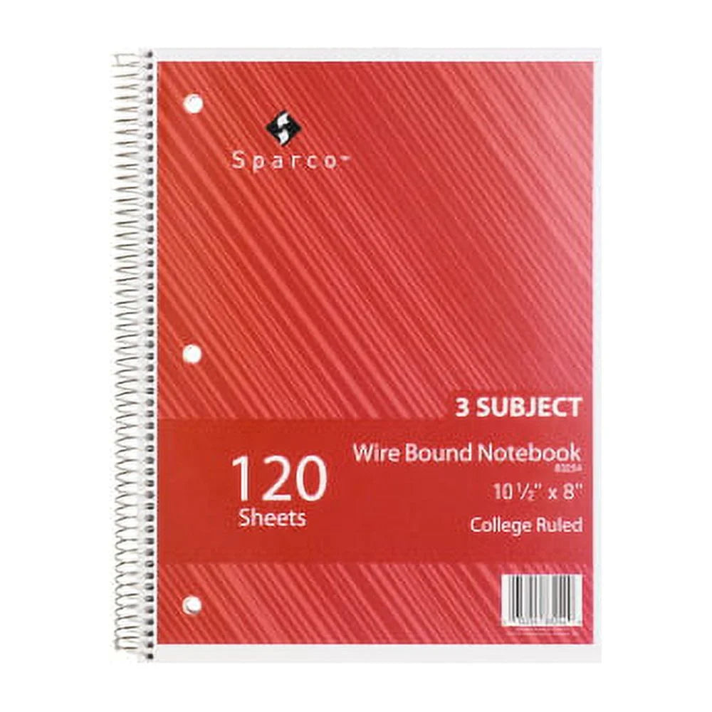 Sparco Premium Wirebound 3-Subject Notebook with Kraft Dividers - Assorted Colors