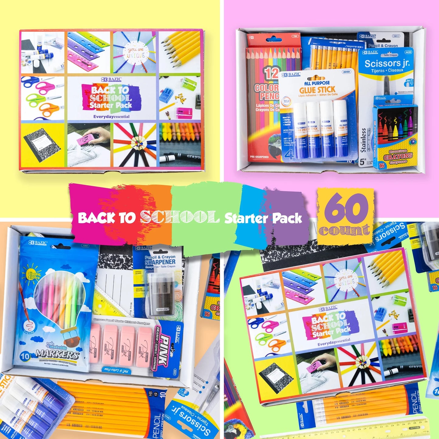 Ultimate Back to School Starter Pack - 60 Essential Supplies for Success (BAZ8010)