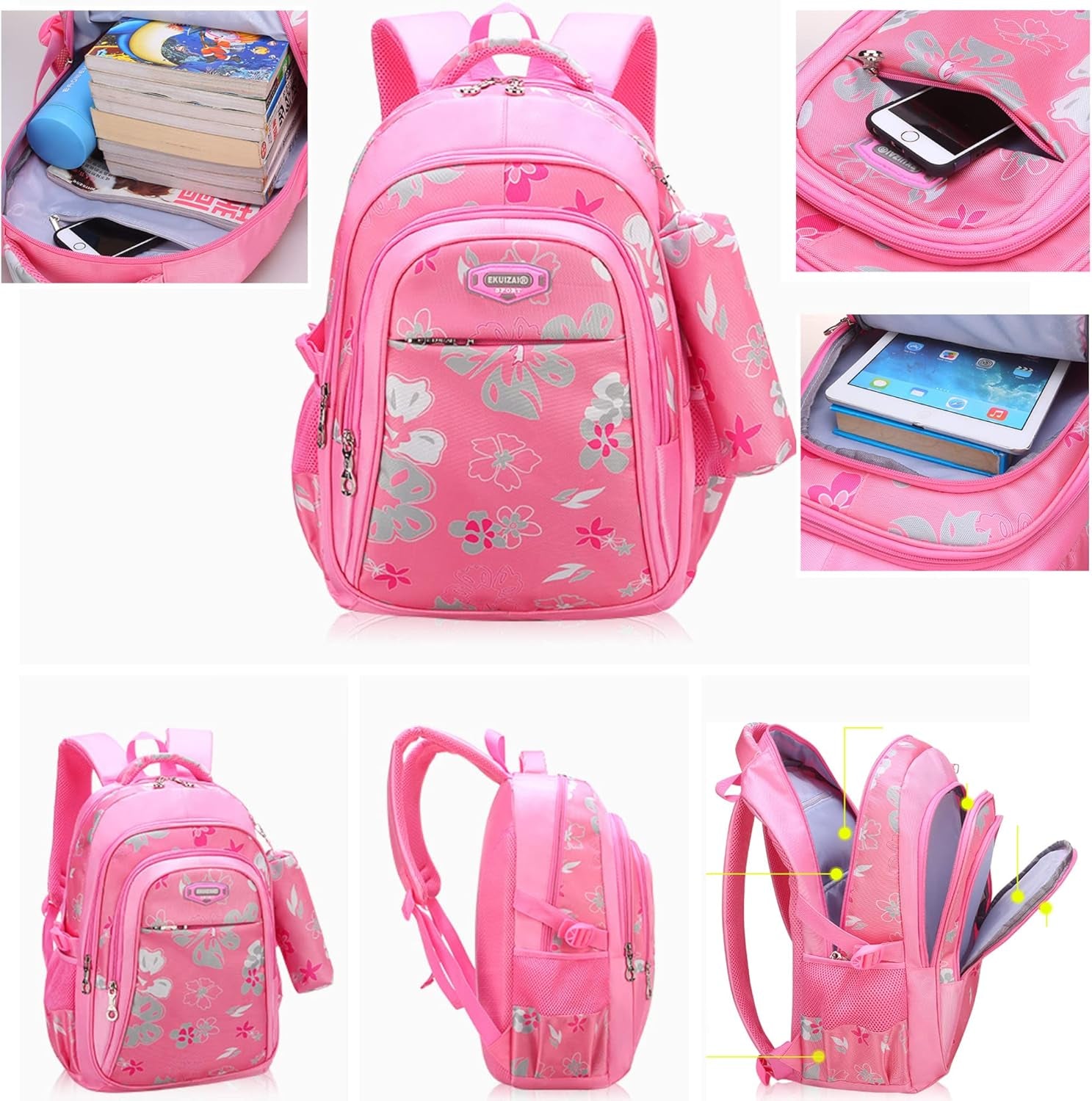 Trendy Pink Unicorn Kids Backpack with Pencil Case - Perfect for School, Water-Resistant & Stylish!