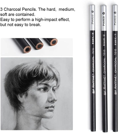 Comprehensive 29-Piece Professional Drawing Artist Kit with Pencils, Charcoal Tools, and Accessories for Aspiring Artists