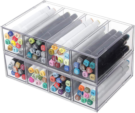 Versatile Clear Pen Organizer - 2 Pack Plastic Storage Drawers for Office, School & Craft Supplies