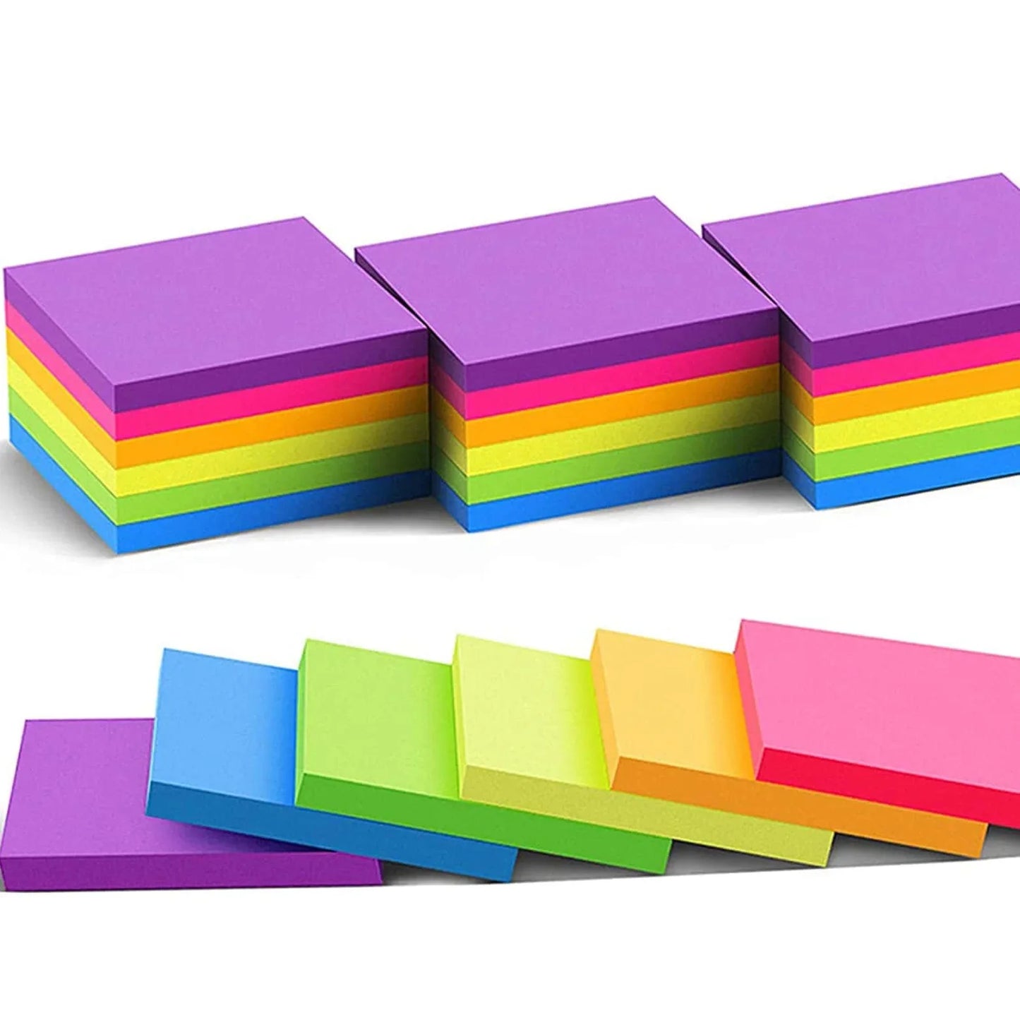 Vibrant 6-Color Set of 3x3 Inch Fluorescent Sticky Note Pads - Ideal for Planners and Office Use