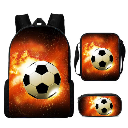 3-Piece Cartoon School Backpack Set for Boys and Girls with Football Design - Lightweight and Customizable