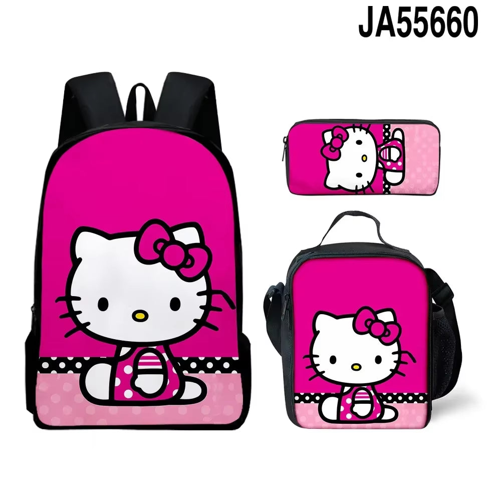 Charming 3D Hello Kitty Backpack Set - Cute Lunch Bag & Pencil Case for Stylish Students!