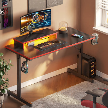 42-Inch Red Gaming Desk with LED Lights and Monitor Stand - Perfect for PC Gamers