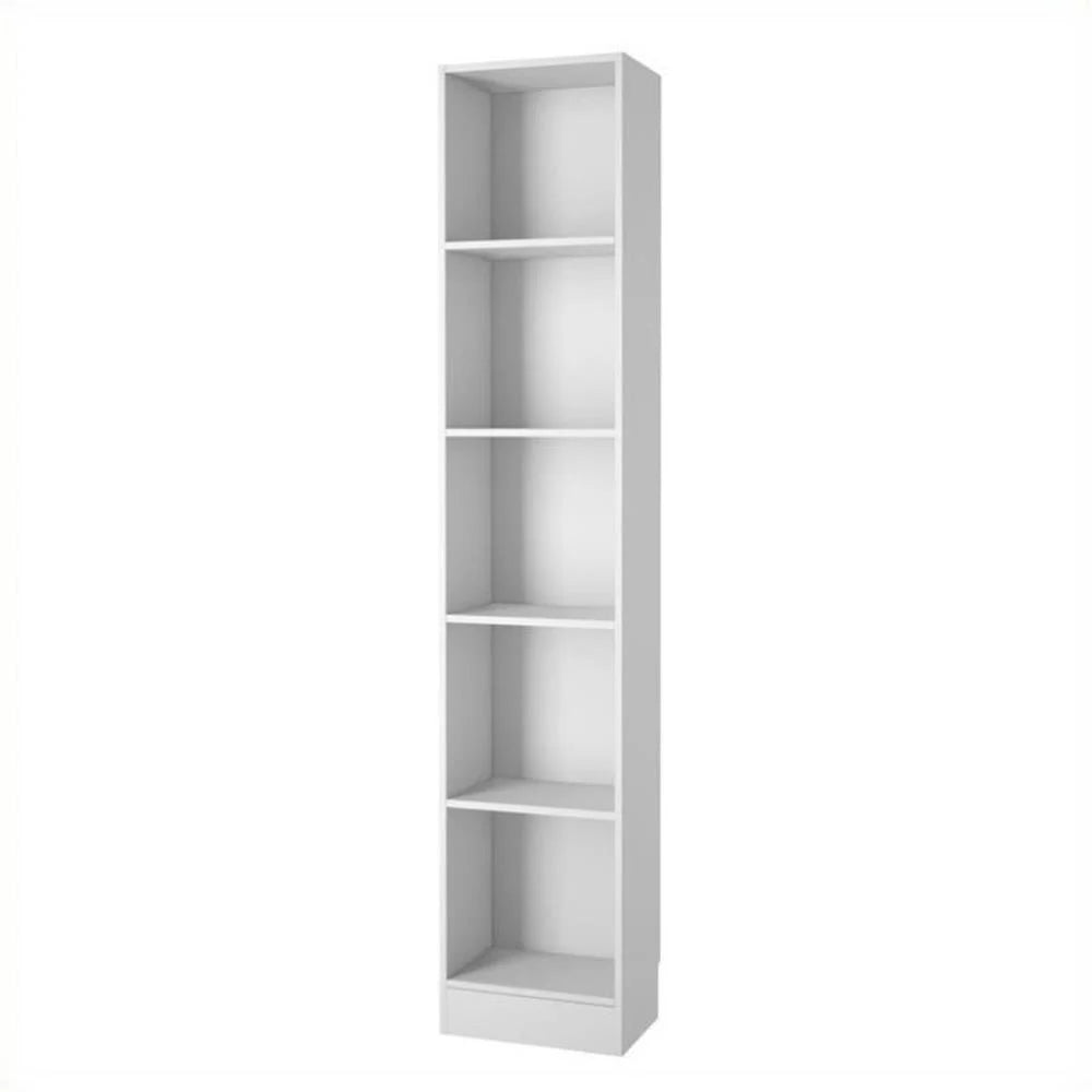 Elegant White Tall Narrow 5-Shelf Bookcase from the Basic Collection