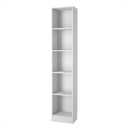 Elegant White Tall Narrow 5-Shelf Bookcase from the Basic Collection