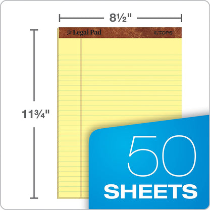 Premium 12-Pack of 8.5 x 11.75 Legal Pads - Wide Ruled Canary Yellow Paper with 50 Perforated Sheets Each, Proudly Made in the USA