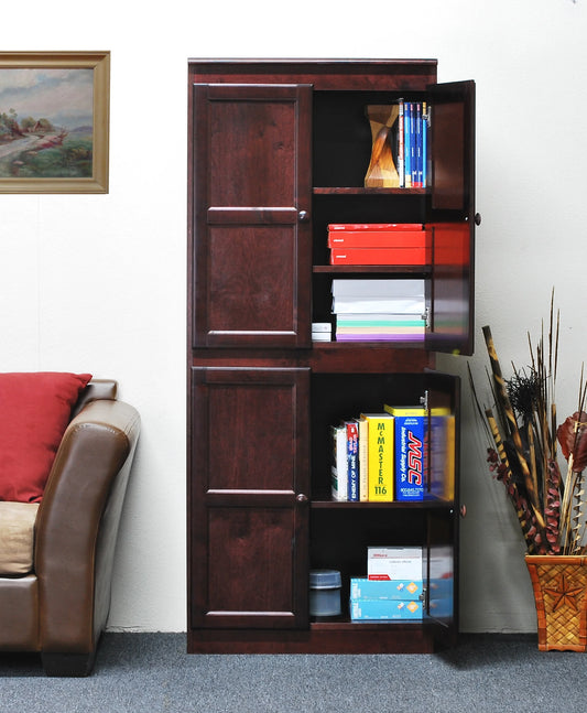 Elegant 72-Inch Cherry Finish Storage Cabinet with 5 Adjustable Shelves