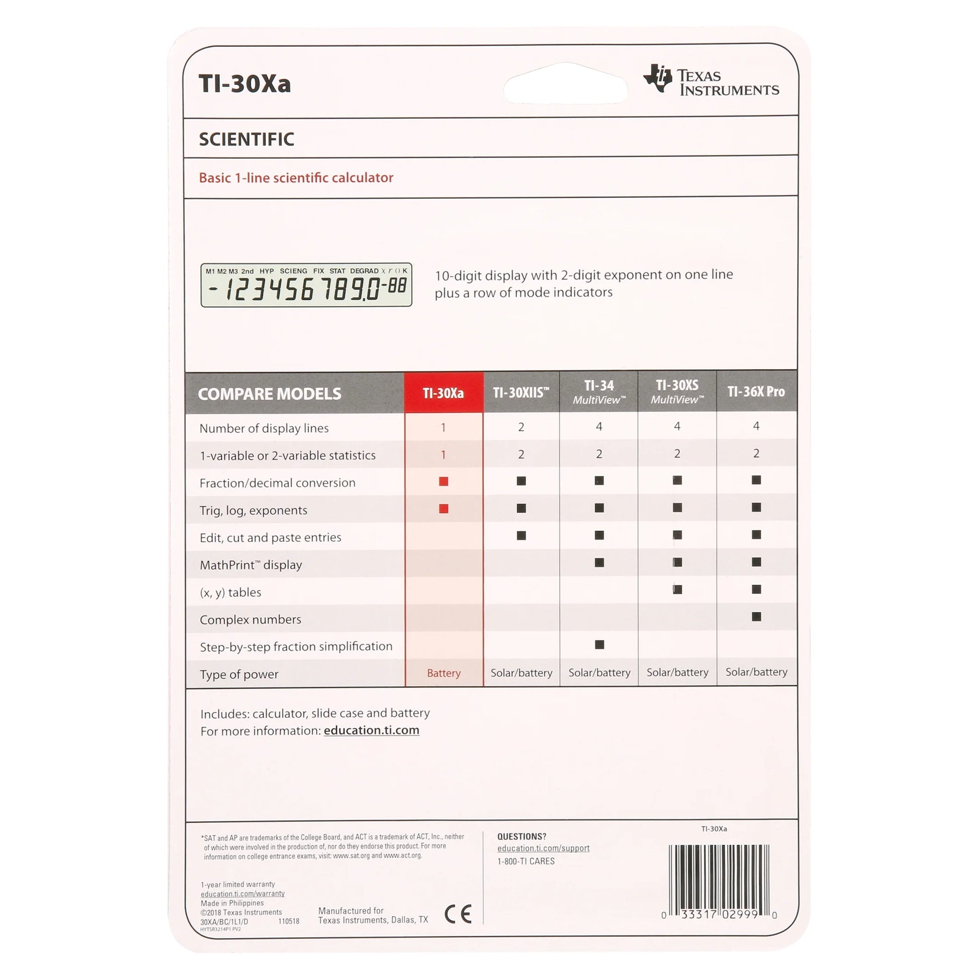 TI-30XA Scientific Calculator: Advanced 10-Digit LCD for Students in Math and Science