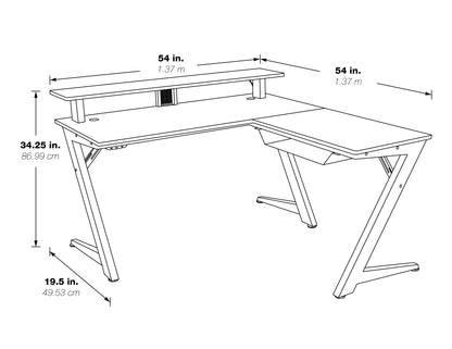 Avatar L-Shaped Gaming Desk with Carbon Fiber Top and Matte Red Steel Legs for Ultimate Gaming Experience