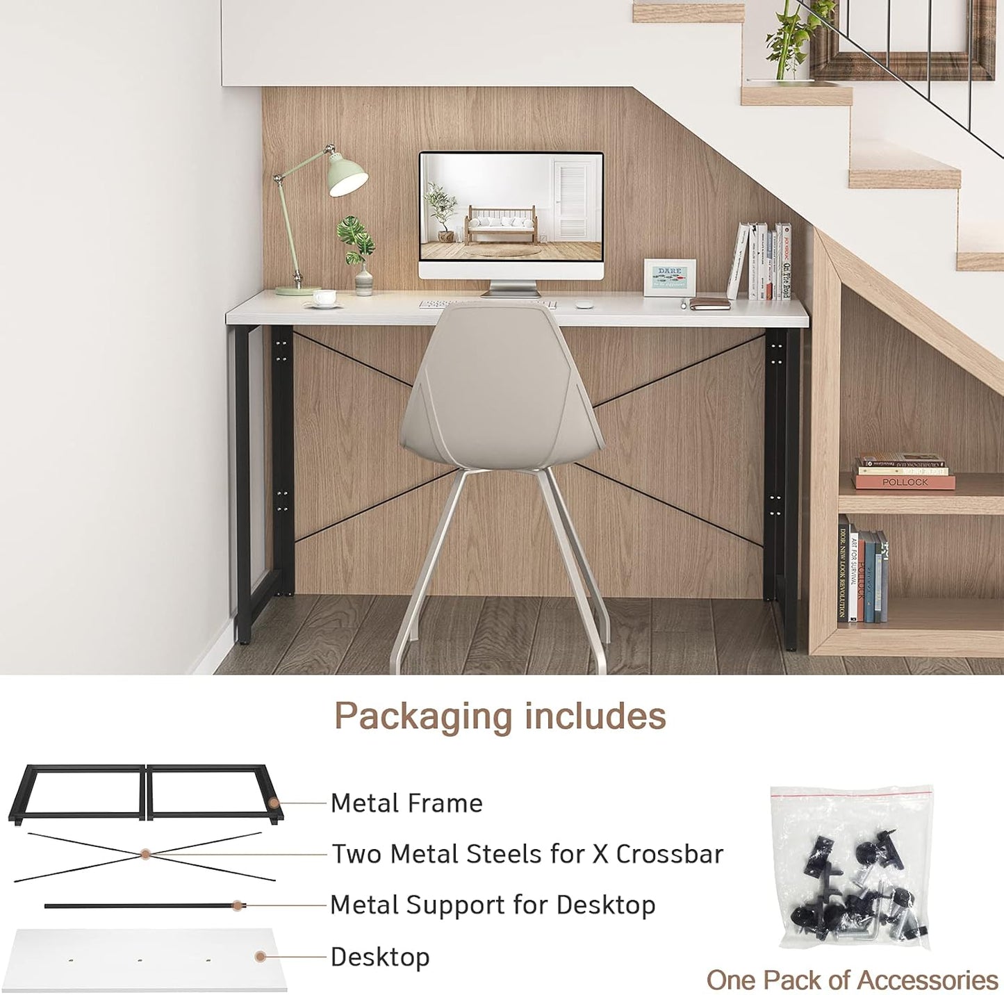 Compact Folding Computer Desk - 41 Inch No Assembly Required Small Workstation for Home Office and Writing | Elegant White Design