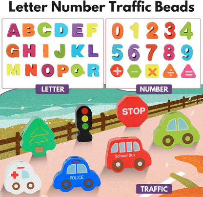 Engaging Wooden Lacing Toy Set: Alphabet and Number Threading Beads for Montessori Learning - Perfect Educational Gift for Boys and Girls Ages 3 to 6