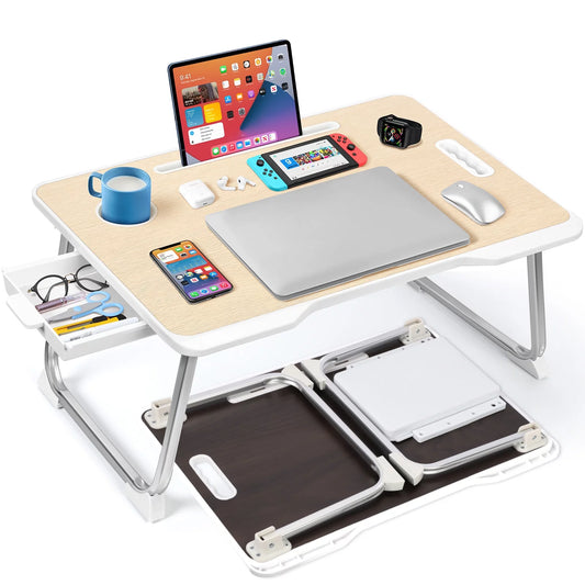 Premium Large Lap Desk for Bed - Versatile Portable Laptop Table with Storage Drawer and Cup Holder in Elegant Teak Finish