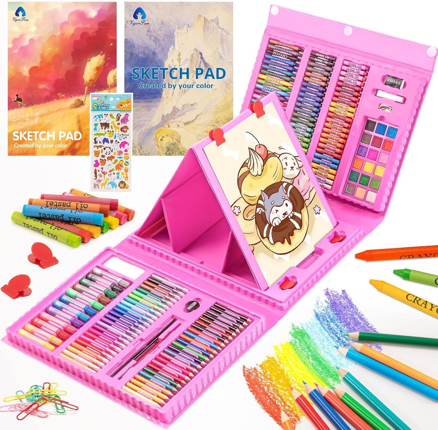 Comprehensive 240-Piece Art Supplies Set for Aspiring Artists - Perfect Gift for Kids, Teens, and Beginners with Double-Sided Trifold Easel and Premium Accessories in Pink