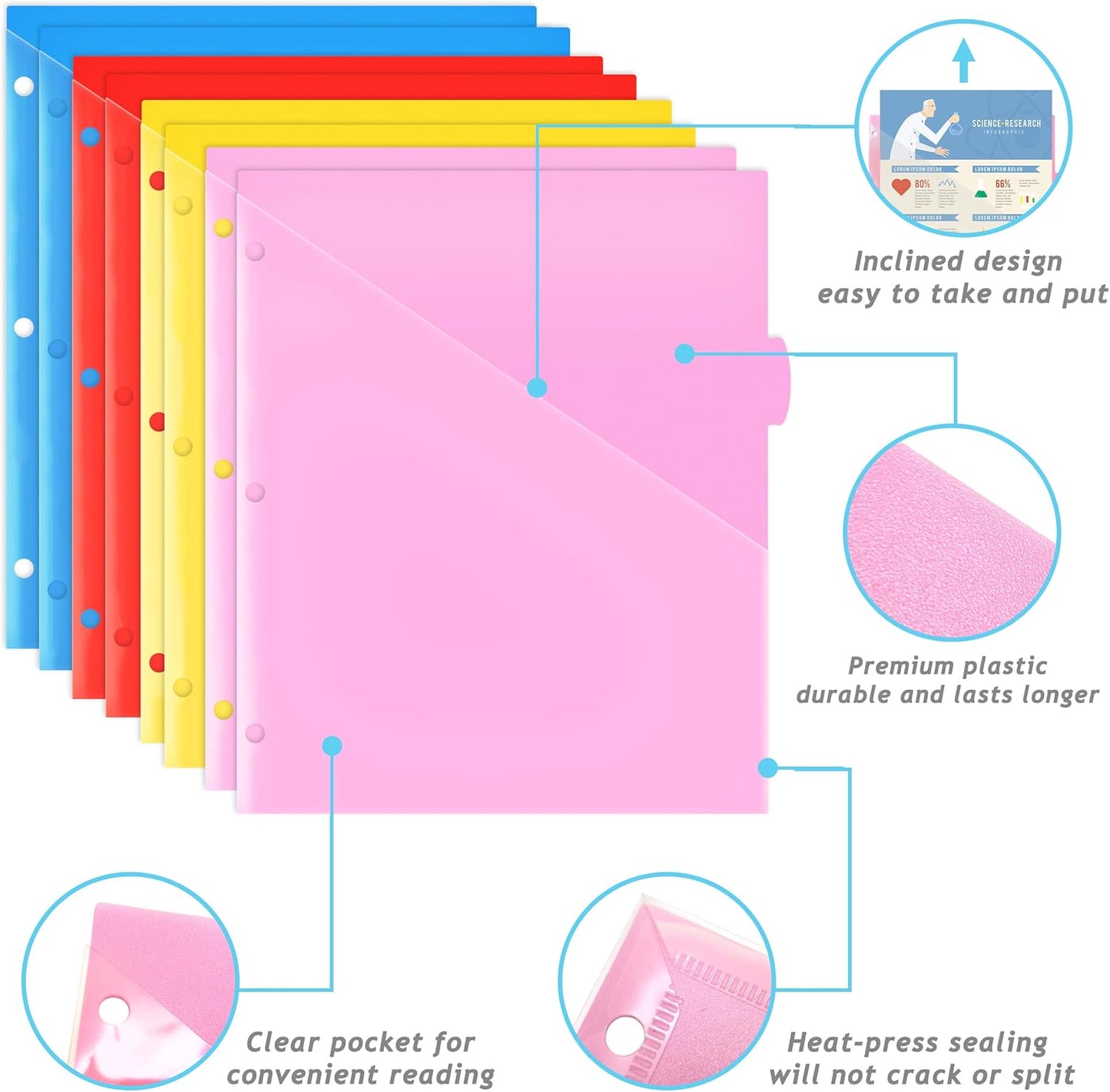 Ultimate Organization Solution: 24 Tabs Multi-Color Plastic Dividers with Clear Front Pockets for 3 Ring Binders