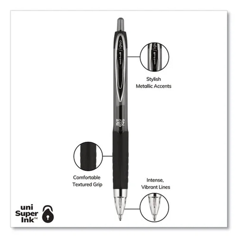 Premium Signo 207 Retractable Gel Pens - Bold 1.0 mm Black Ink, Translucent Black Barrel, Bundle of 120