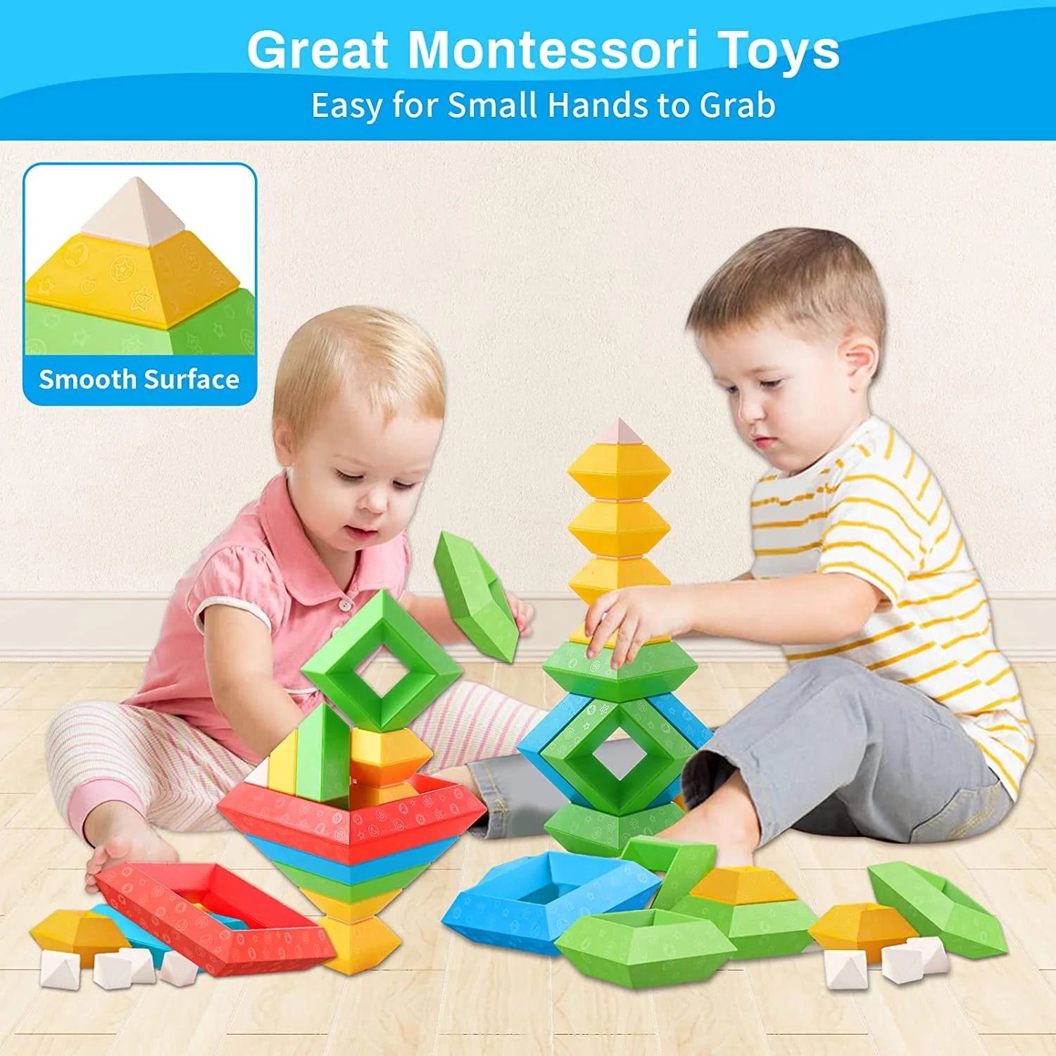 Engaging Montessori Toddler Stacking Blocks - 30-Piece Educational Toy Set for 1-3 Year Olds, Promoting Fine Motor Skills and Creative Play