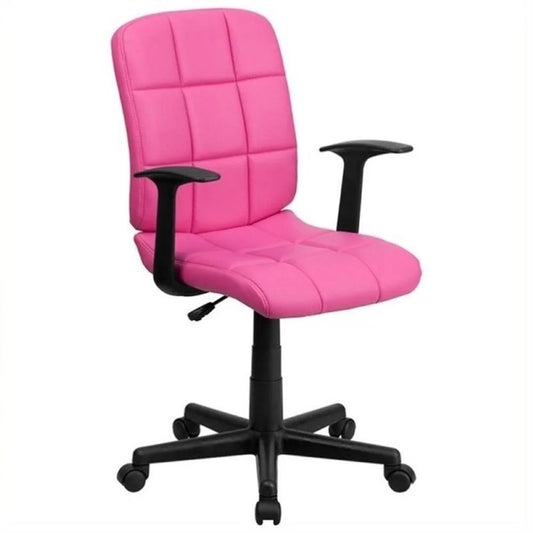 Stylish & Co Faux Leather Mid-Back Office Chair with Arms in Elegant Pink