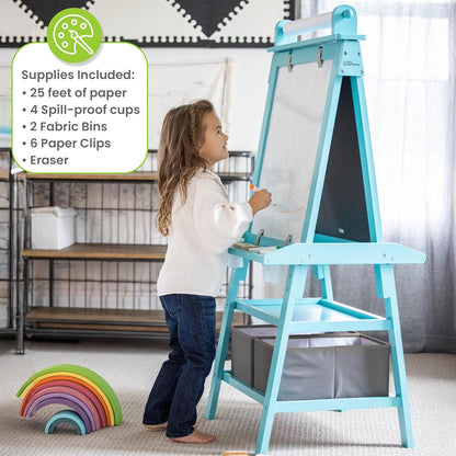 Learn 'N Play Dual-Sided Art Easel - Versatile Painting, Magnetic Dry Erase & Chalkboard for Creative Kids in Turquoise