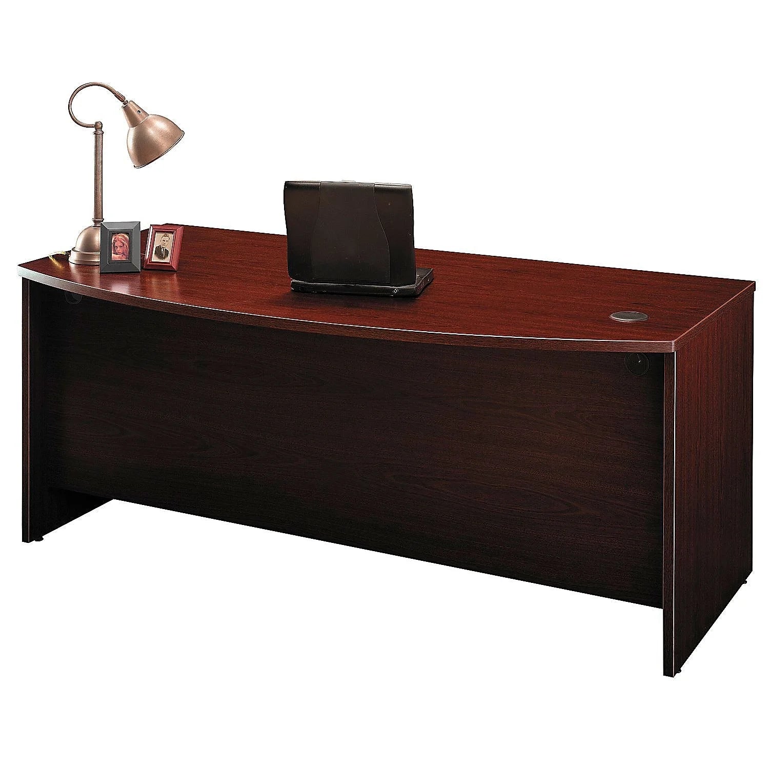 Elegant Series C 72" Bow Front Desk Shell in Rich Mahogany - Durable Engineered Wood Construction