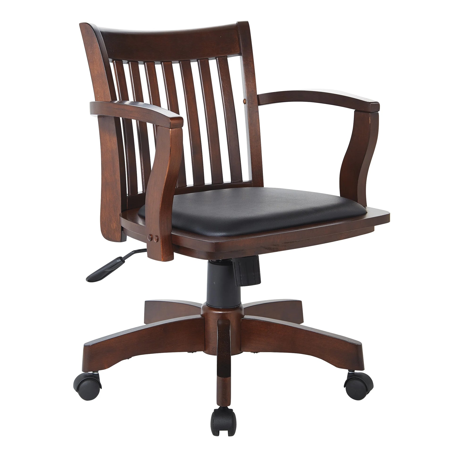 Elegant Espresso Wood Bankers Chair with Comfortable Vinyl Padded Seat