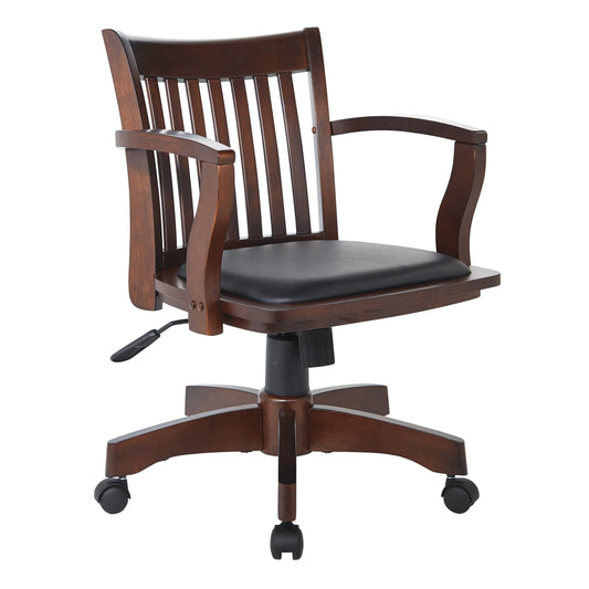 Elegant Espresso Wood Bankers Chair with Comfortable Vinyl Padded Seat