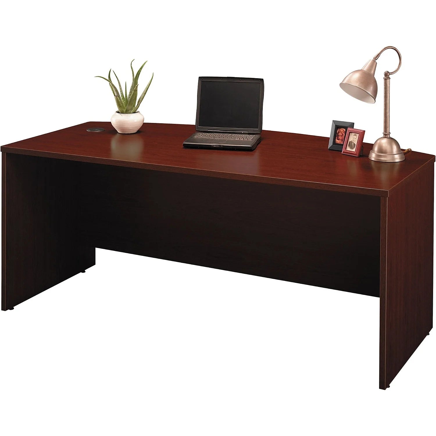 Elegant Series C 72" Bow Front Desk Shell in Rich Mahogany - Durable Engineered Wood Construction